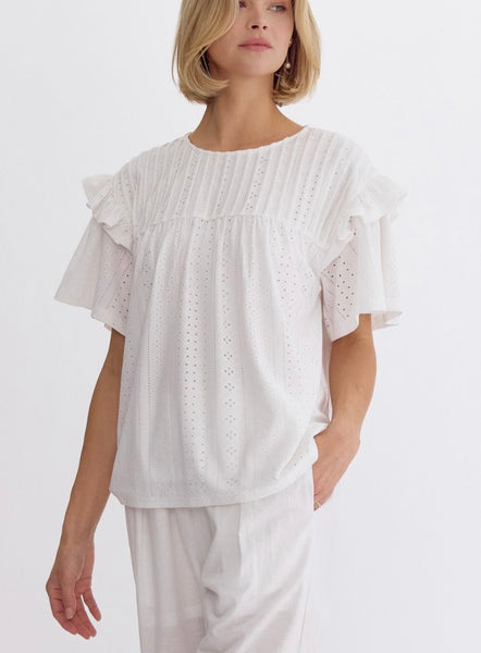 Aurora Ruffle Top - White