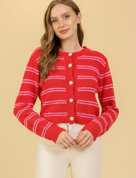 Carriage Pl Striped Cardigan