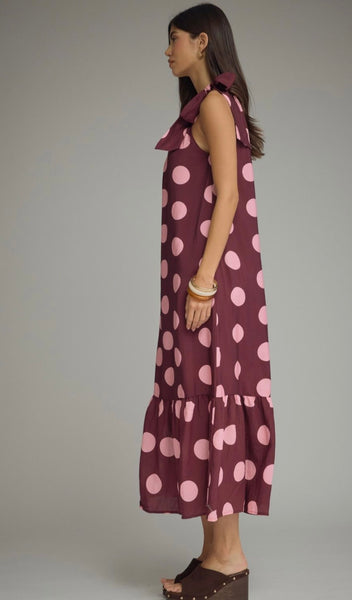 Ryan Midi Polka Dot Dress - Plum