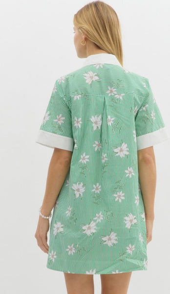 Evelyn Stripe Mini Dress - Green