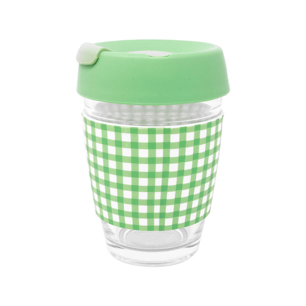 Glass Travel Mug - Arcadian Green Gingham