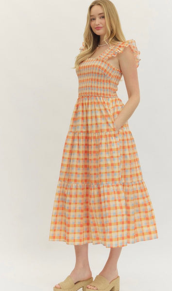 Skylar Gingham Midi Dress - Ecru