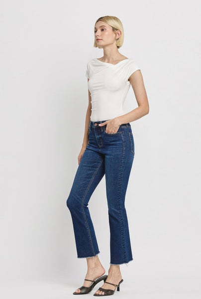 Lovervet - High Rise Raw Hem Kick Flare Denim