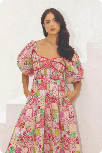 Lucy Contrast Piping Maxi Dress