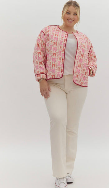 Camille Bow Coquette Jacket - Pink