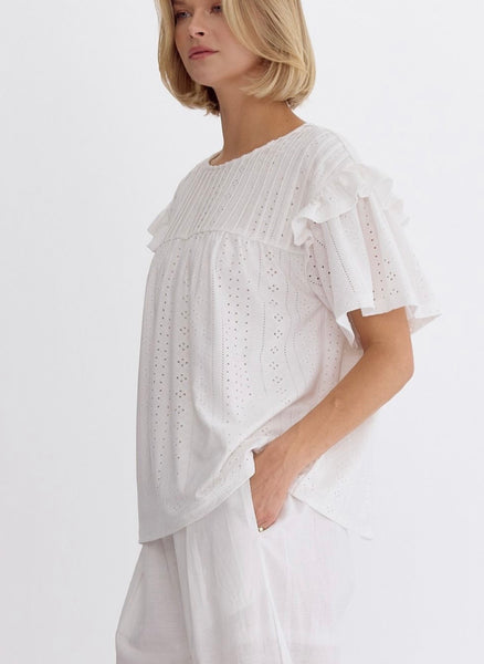 Aurora Ruffle Top - White
