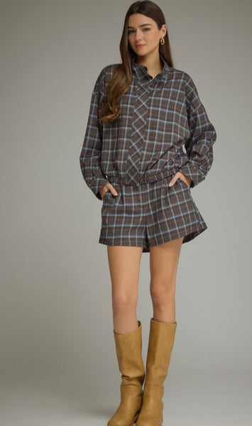 Ezra Plaid Shorts - Brown/Blue