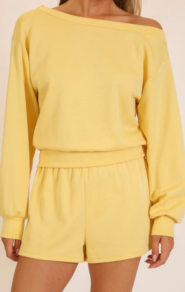 Off Shoulder Lounge Short Set - Yellow
