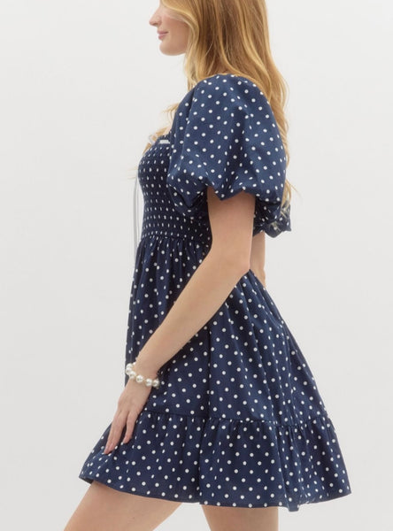 Fairway St Polka Dot Mini Dress - Navy