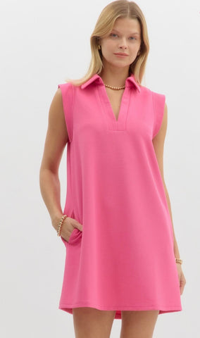 Charlotte Collared Dress - Hot Pink