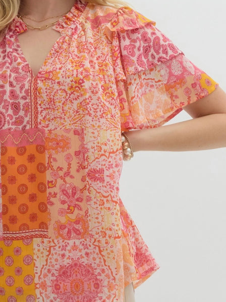 Eleanor Printed Top - Apricot