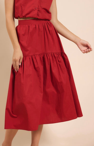 Sadie & Sage - Shades On Midi Skirt Set - Poppy Red