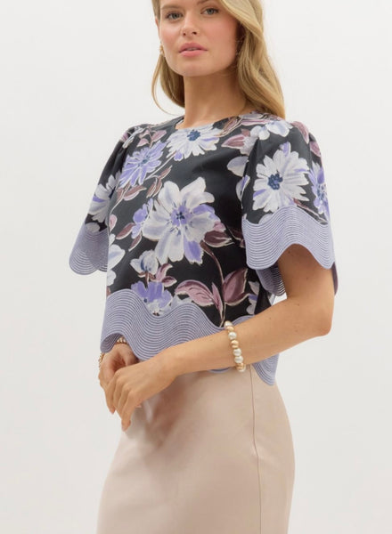 Victoria Scallop Hem Top - Black