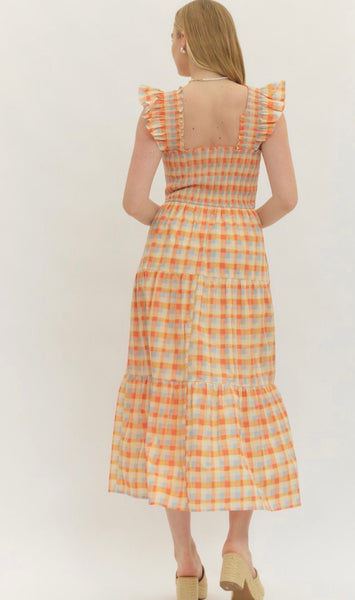 Skylar Gingham Midi Dress - Ecru