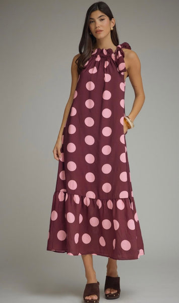 Ryan Midi Polka Dot Dress - Plum