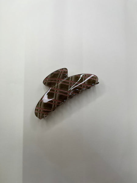 Olive Pink Plaid Clips