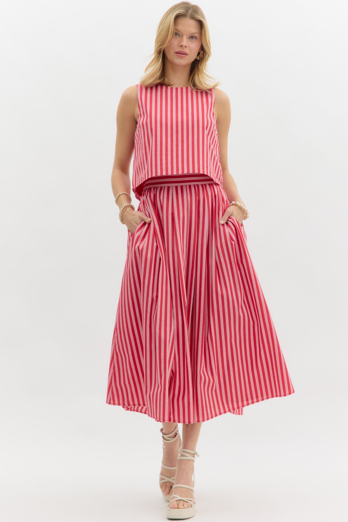 Layla Midi Skirt & Top Set - Red