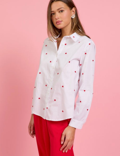 Clevner Dr Heart Embroidered Button Down Top