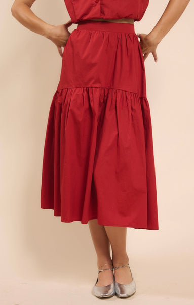 Sadie & Sage - Shades On Midi Skirt Set - Poppy Red