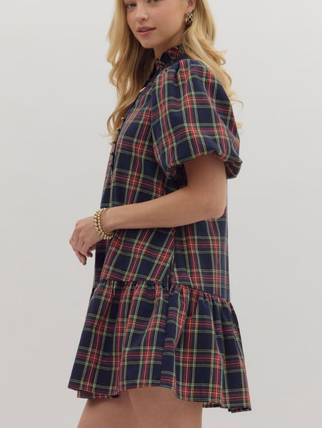 Genesis Plaid Mini Dress - Navy