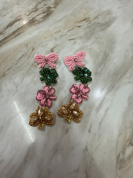 [MINOR DEFECT STYLE] Triple Shamrock Clover & Bow Earrings