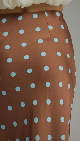 Elle Polka Dot Satin Skirt - Brown