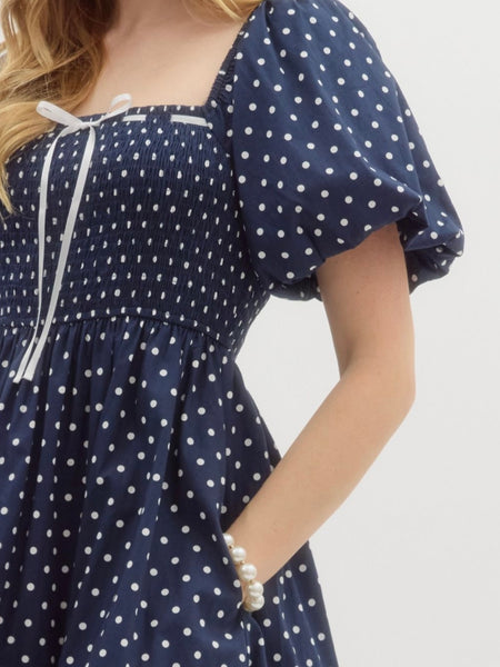 Fairway St Polka Dot Mini Dress - Navy