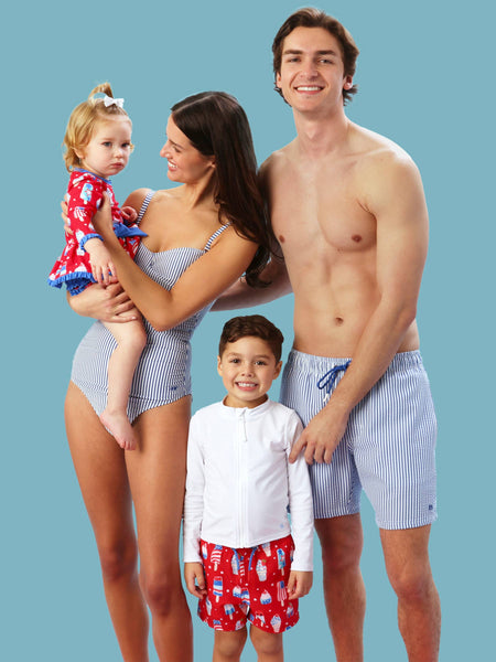 Men's Seersucker Swim Trunks - Blue
