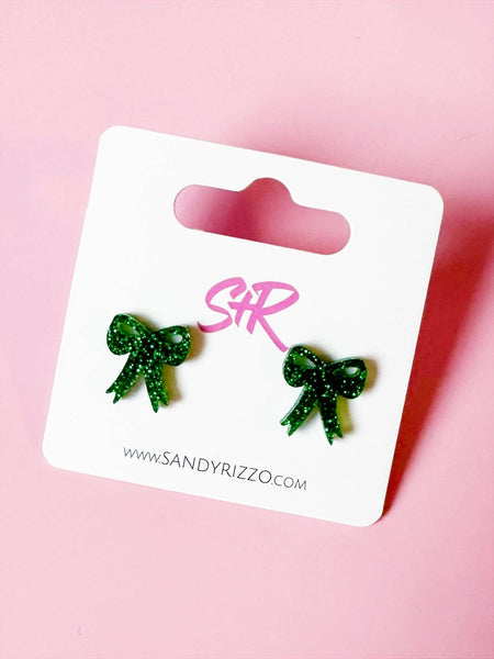 Sandy + Rizzo - Green Sparkle Bow Stud