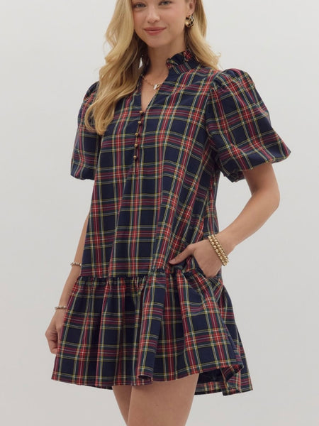 Genesis Plaid Mini Dress - Navy