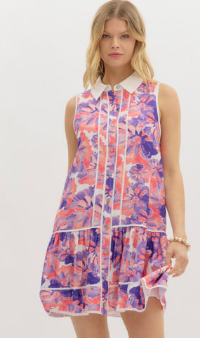 Isabella Collared Mini Dress - Coral Purple