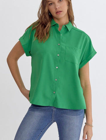 [Minor Defect Style] East Carroll Button Up Top - Green
