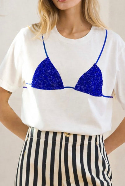 Caviar Print Bikini Graphic Tee - Blue
