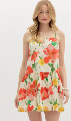 Emma Floral Mini Dress - Cream