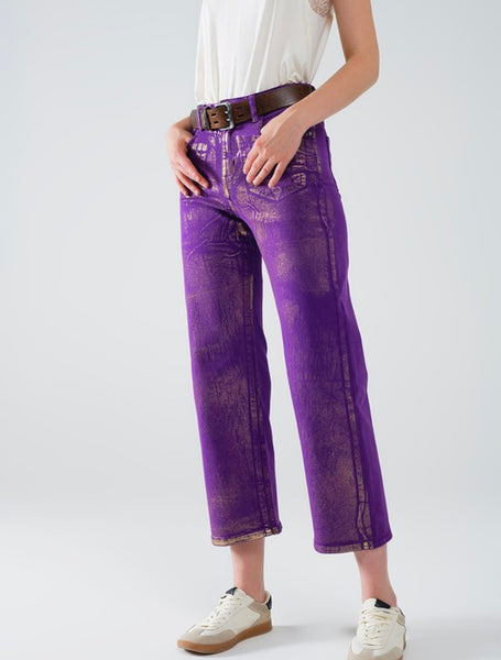 Dolphin Ct Wide Leg Denim - Purple Metallic