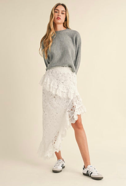 Mable - Floral Crochet Lace Maxi Skirt - Off White