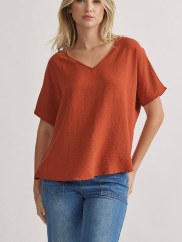 Aimee Basic V-Neck Top - Rust