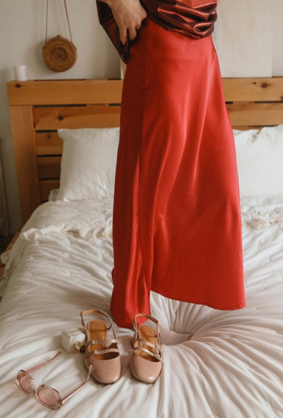 Aniston Slip Satin Skirt - Red