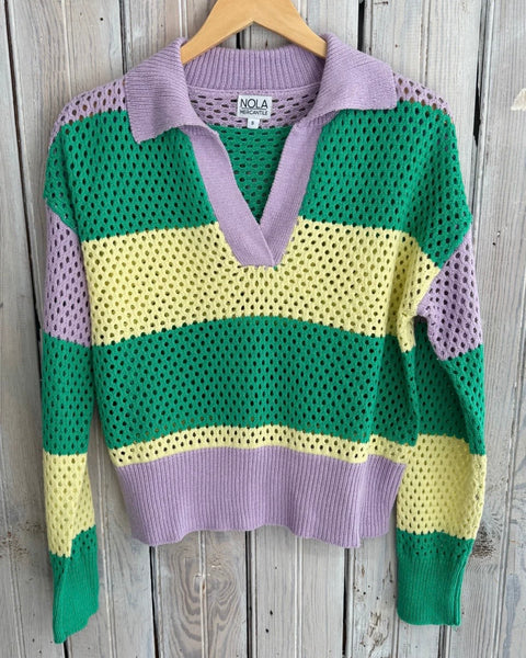 Mardi Gras Loose Knit L/S Rugby Polo