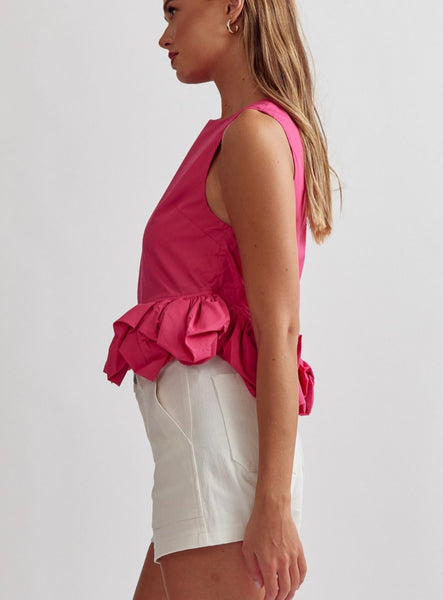 Founders Ct Bubble Hem Top - Fuchsia