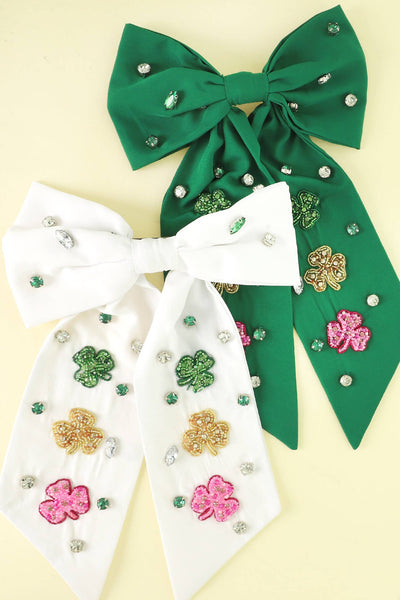 Saint Patrick's Shamrock Bow Hair Clip - White