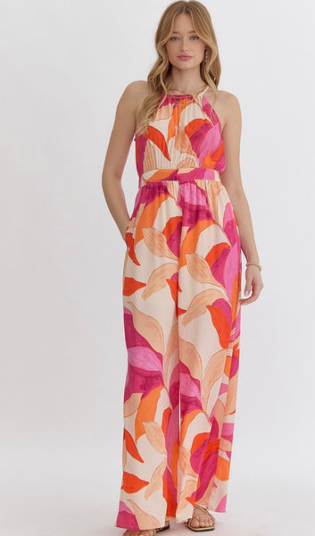 Luna Printed Jumpsuit - Ecru Pink