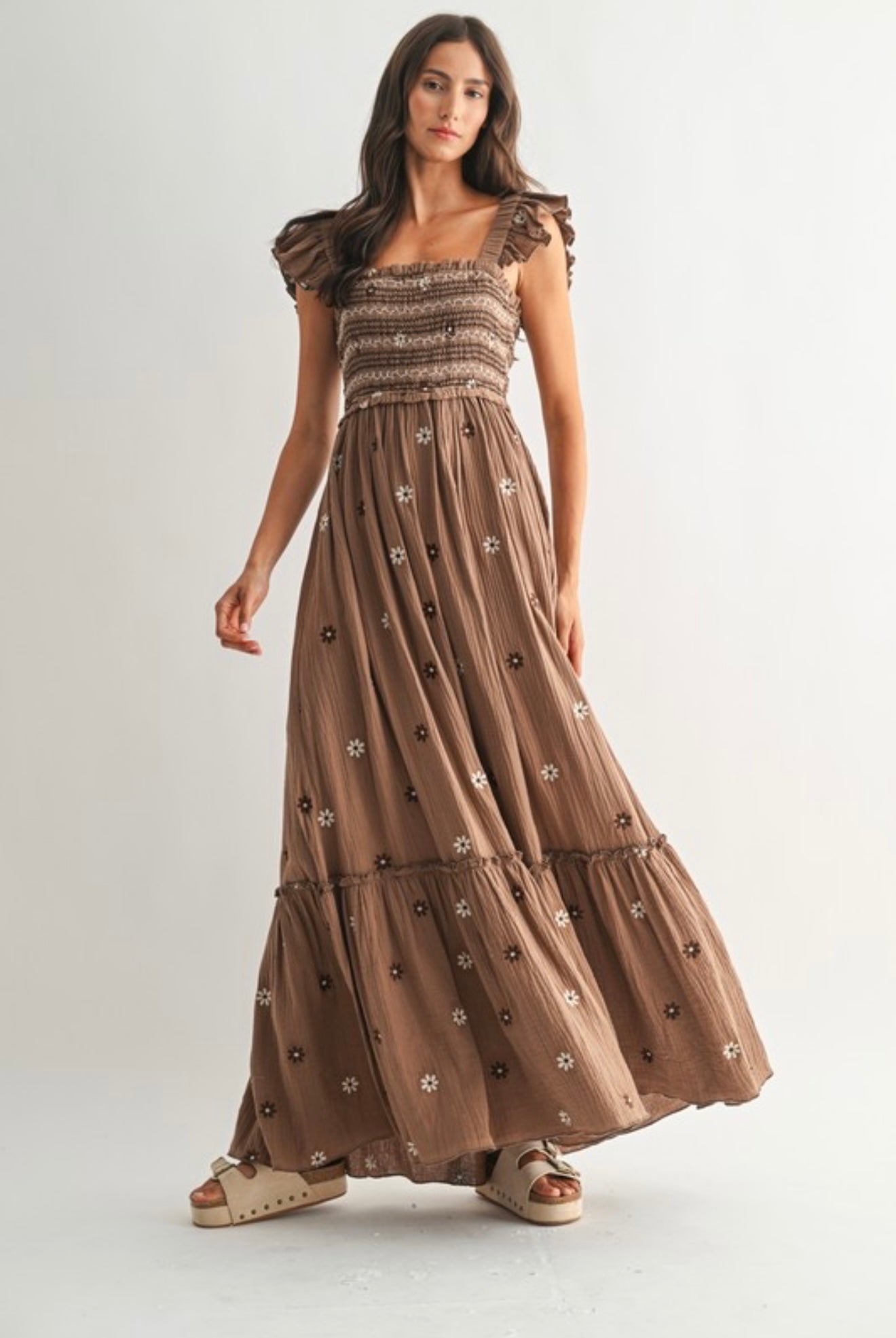 Alice Floral Maxi Dress - Brown