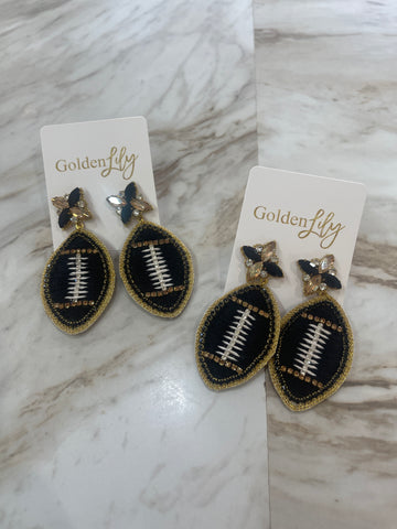 Dangle Football Earrings - Black & Gold