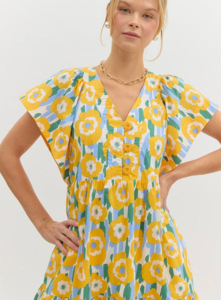 Forstall Ave Bright Floral Midi Dress - Yellow