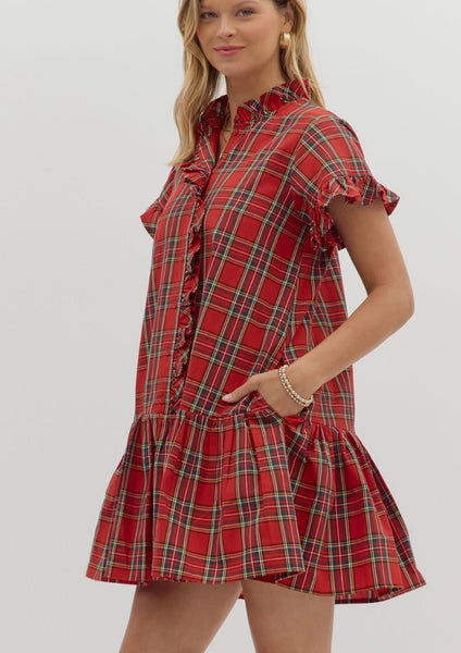 Lillian Plaid Mini Dress - Red