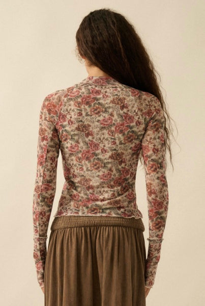Kennedy Floral Mesh L/S Top - Cream