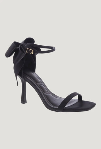 [PREORDER] Melody Ankle Strap Satin Bow Heel - Black
