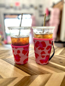 Iced Coffee Coolies - Pink Leopard - Large