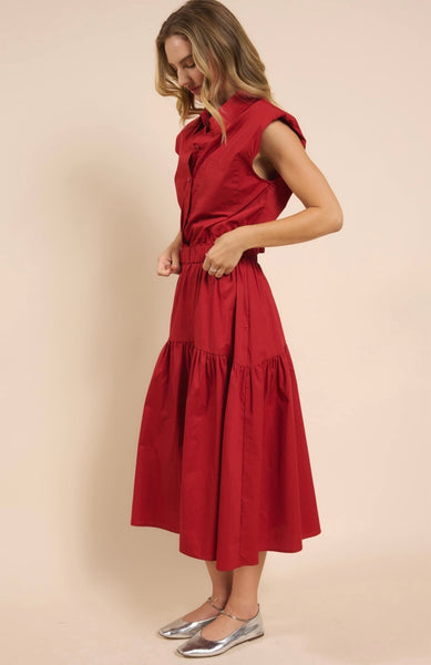 Sadie & Sage - Shades On Midi Skirt Set - Poppy Red